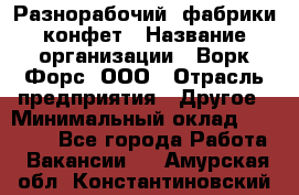 Разнорабочий  фабрики конфет › Название организации ­ Ворк Форс, ООО › Отрасль предприятия ­ Другое › Минимальный оклад ­ 27 000 - Все города Работа » Вакансии   . Амурская обл.,Константиновский р-н